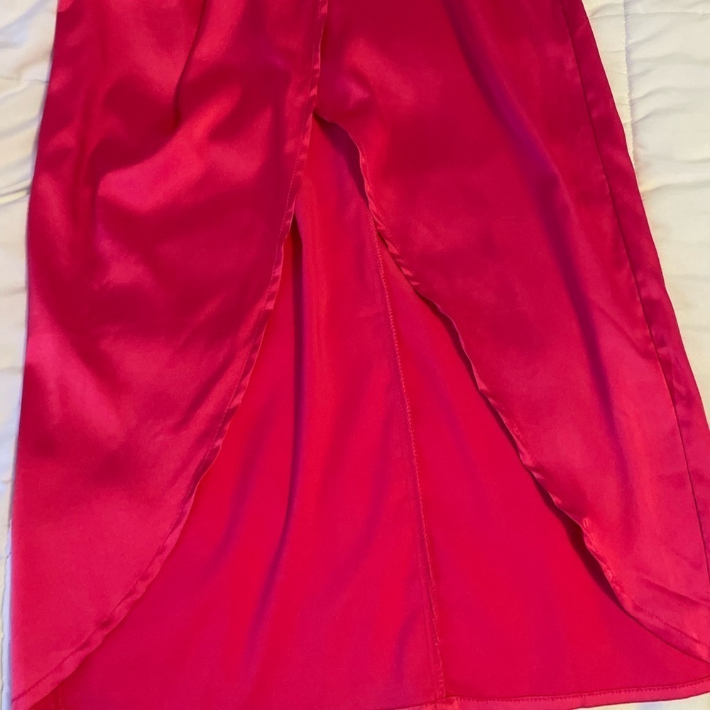 Satin Belted Ruched Slit Midi Dress - Picture 10 of 17